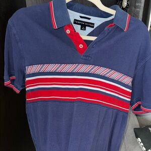 Tommy Hilfiger Men's Polo with Blue and Red Stripes